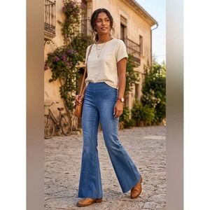 We The Free Free People Penny Pull-On Flare Jeans Blue OB542650 Size 27 NEW